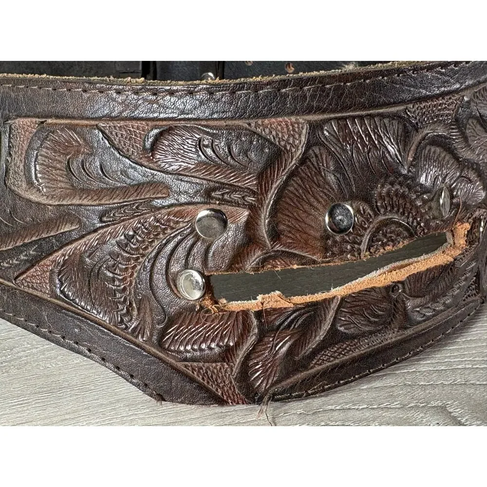 Vintage Mexican Tooled Leather Belt Western‎ Cowboy Cartridge Holster Belt 36”